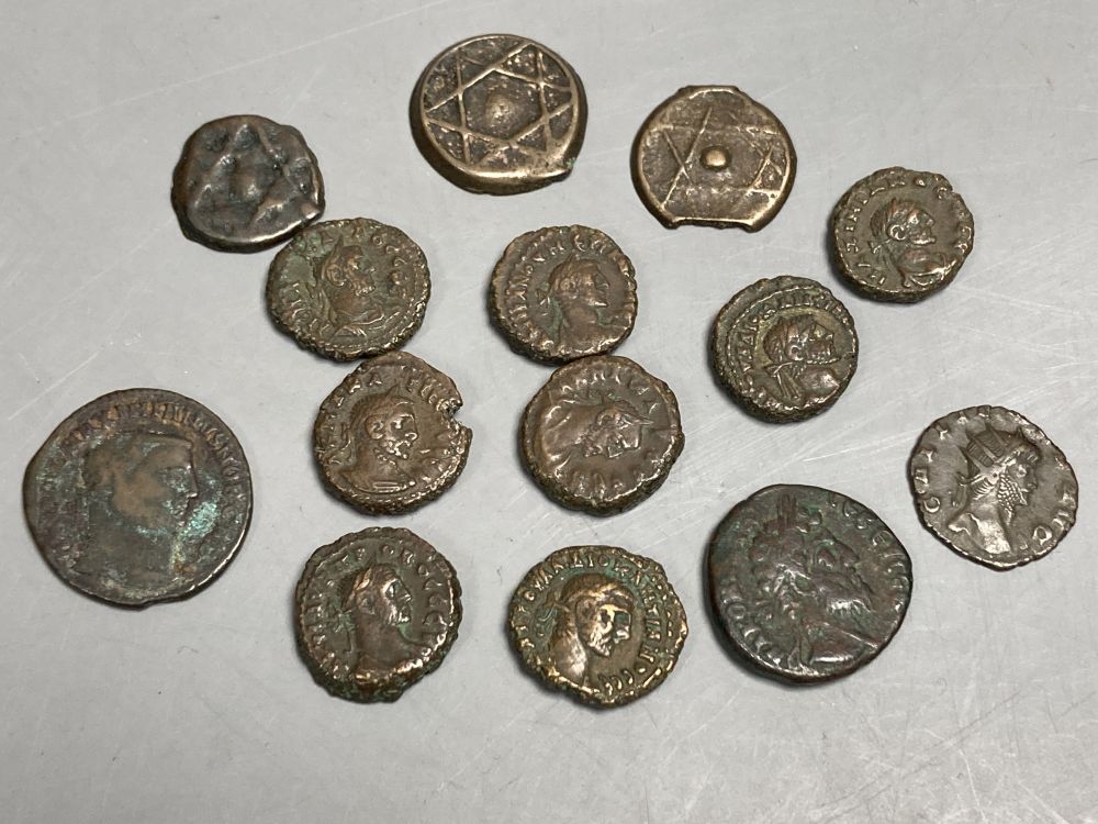 A group of Roman copper and bronze coins and 19th century Moroccan coins